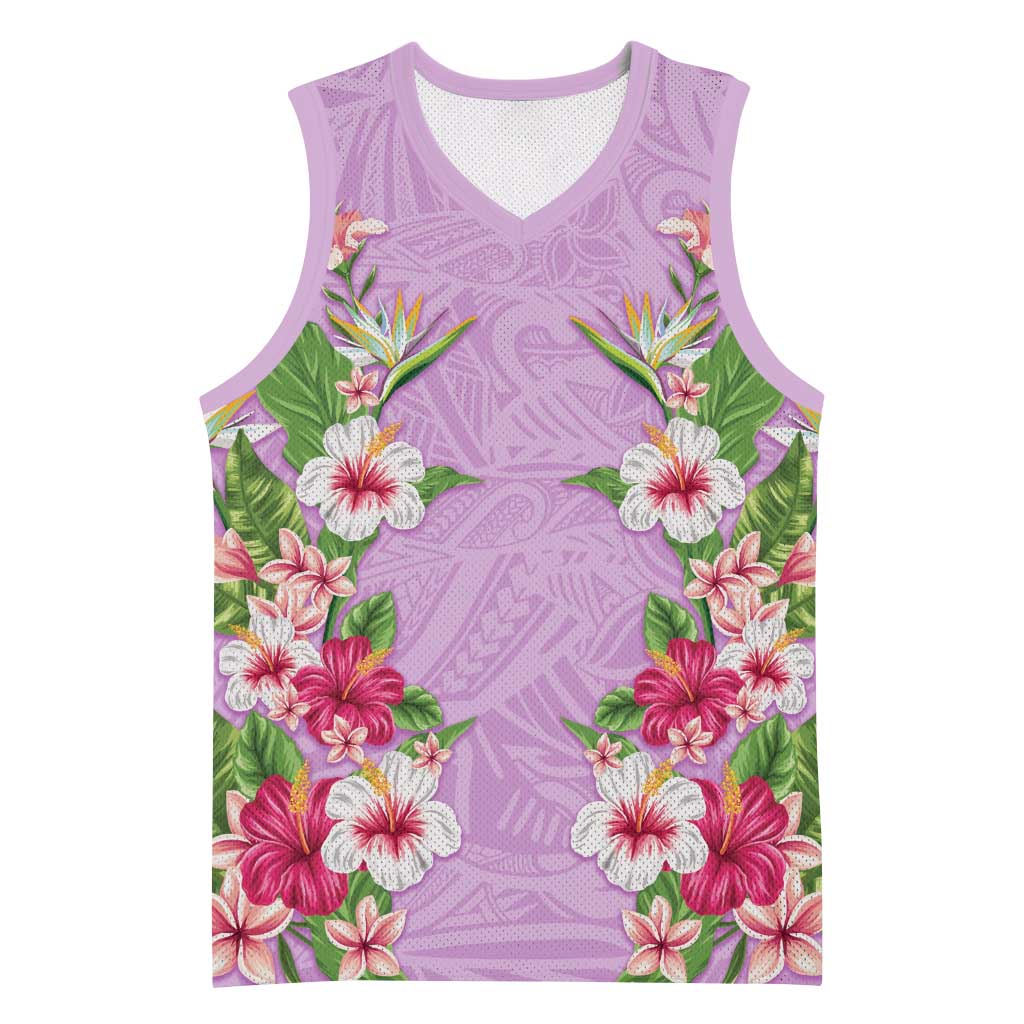Hawaii Tropical Flowers Basketball Jersey Lavender Polynesian Tattoo Art