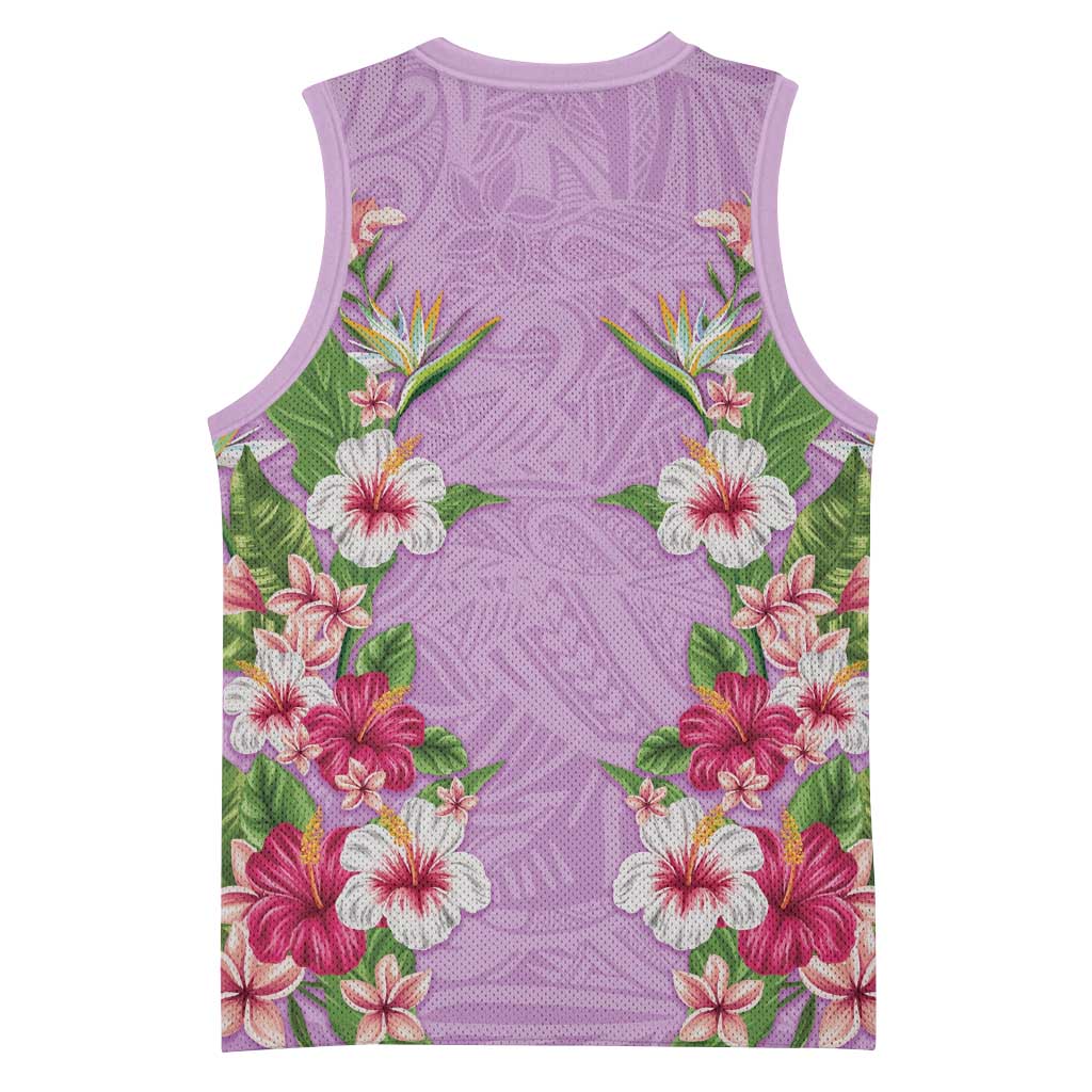 Hawaii Tropical Flowers Basketball Jersey Lavender Polynesian Tattoo Art