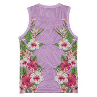 Hawaii Tropical Flowers Basketball Jersey Lavender Polynesian Tattoo Art