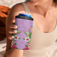 Hawaii Tropical Flowers 4 in 1 Can Cooler Tumbler Lavender Polynesian Tattoo Art