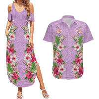 Hawaii Tropical Flowers Couples Matching Summer Maxi Dress and Hawaiian Shirt Lavender Polynesian Tattoo Art LT05 Lavender - Polynesian Pride