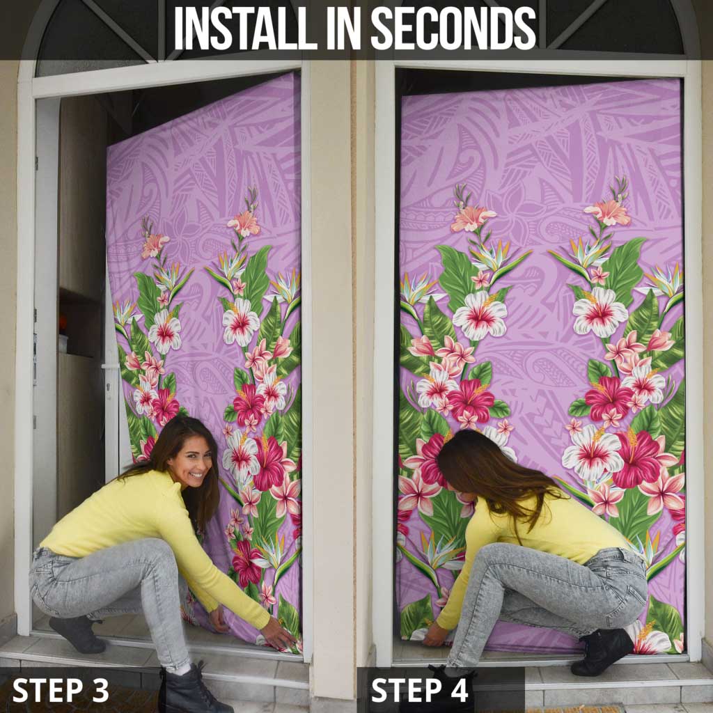 Hawaii Tropical Flowers Door Cover Lavender Polynesian Tattoo Art LT05 - Polynesian Pride