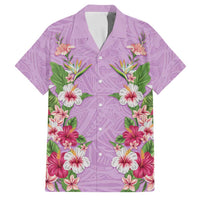 Hawaii Tropical Flowers Family Matching Long Sleeve Bodycon Dress and Hawaiian Shirt Lavender Polynesian Tattoo Art LT05 Dad's Shirt - Short Sleeve Lavender - Polynesian Pride