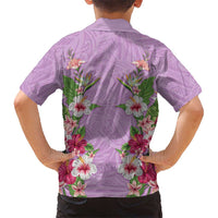 Hawaii Tropical Flowers Family Matching Off Shoulder Maxi Dress and Hawaiian Shirt Lavender Polynesian Tattoo Art LT05 - Polynesian Pride