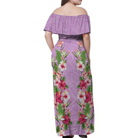 Hawaii Tropical Flowers Family Matching Off Shoulder Maxi Dress and Hawaiian Shirt Lavender Polynesian Tattoo Art LT05 - Polynesian Pride