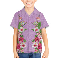 Hawaii Tropical Flowers Family Matching Off Shoulder Maxi Dress and Hawaiian Shirt Lavender Polynesian Tattoo Art LT05 Son's Shirt Lavender - Polynesian Pride