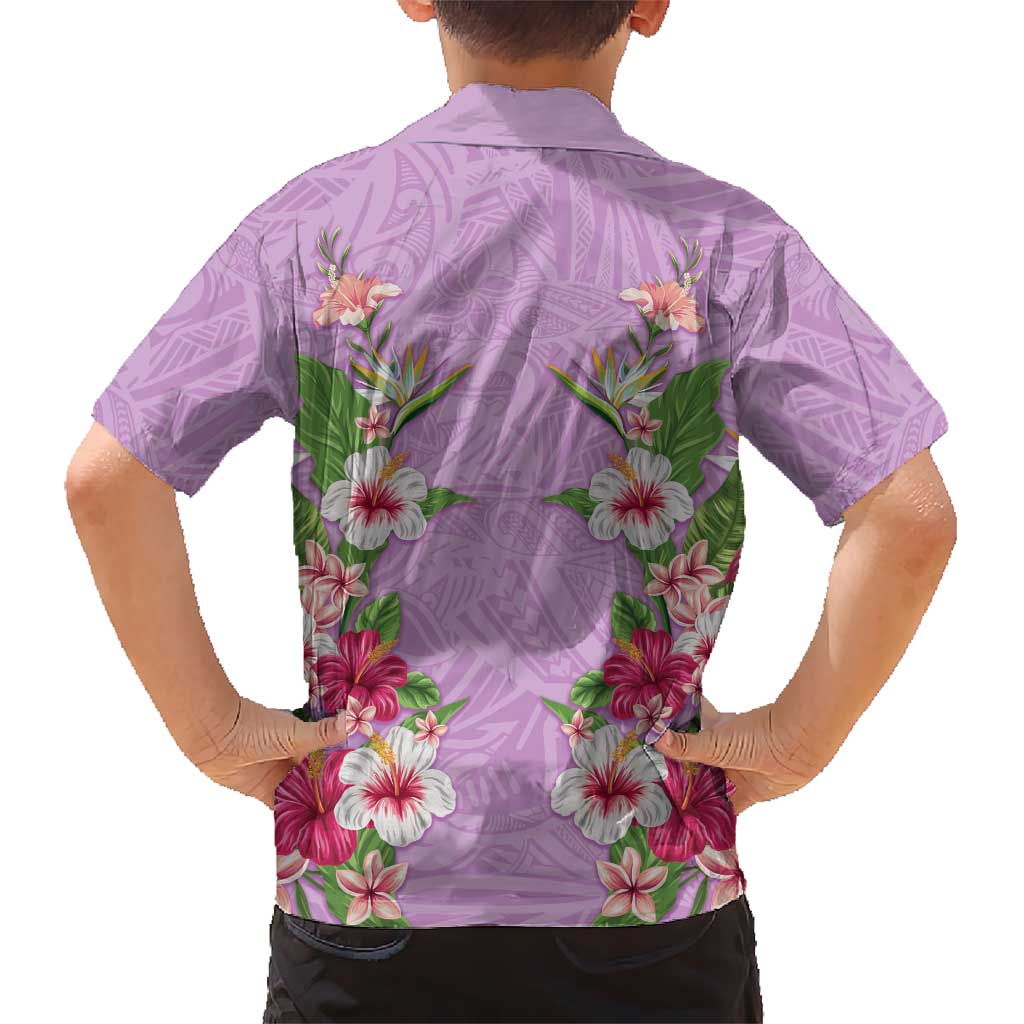 Hawaii Tropical Flowers Family Matching Off Shoulder Short Dress and Hawaiian Shirt Lavender Polynesian Tattoo Art LT05 - Polynesian Pride