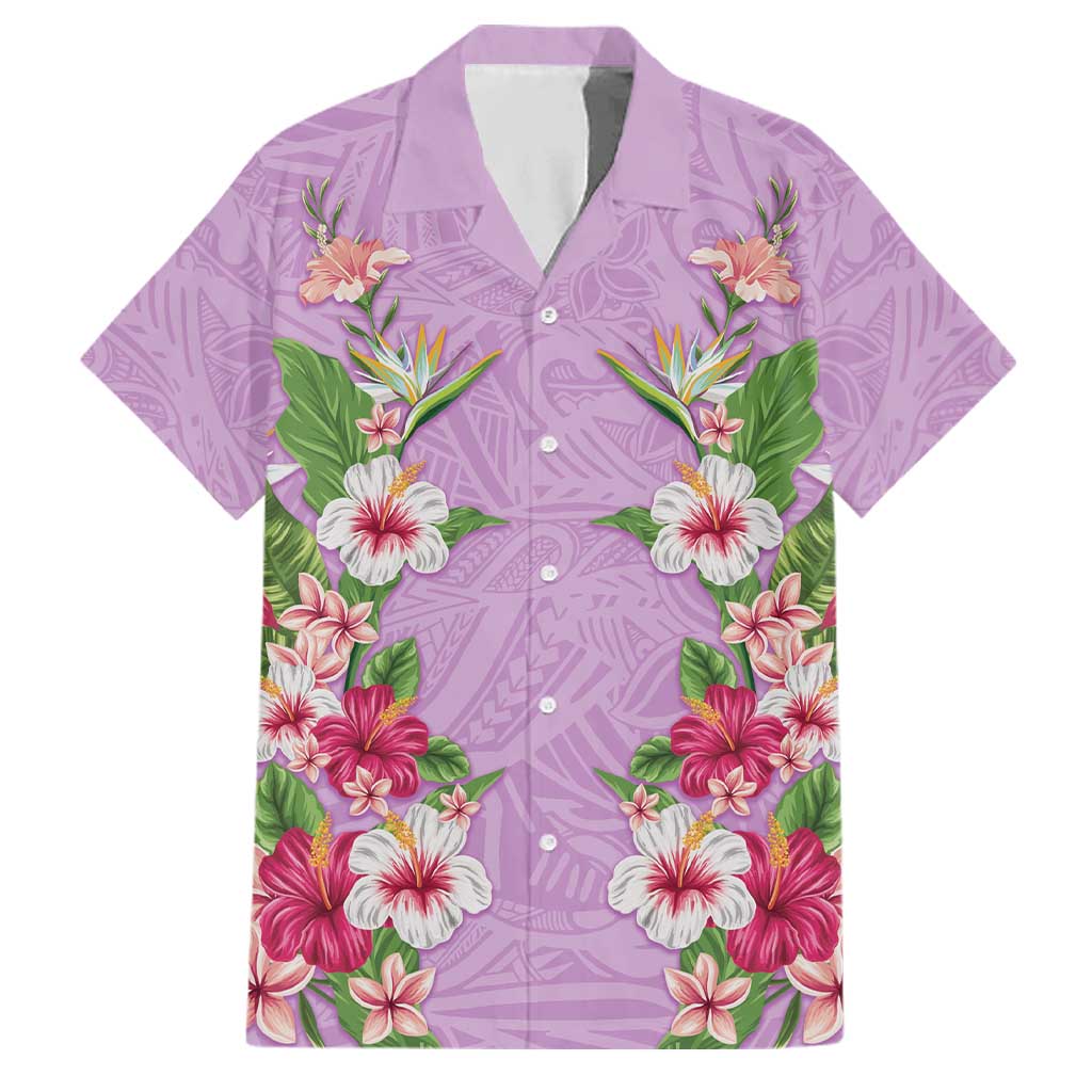 Hawaii Tropical Flowers Family Matching Off Shoulder Short Dress and Hawaiian Shirt Lavender Polynesian Tattoo Art LT05 Dad's Shirt - Short Sleeve Lavender - Polynesian Pride