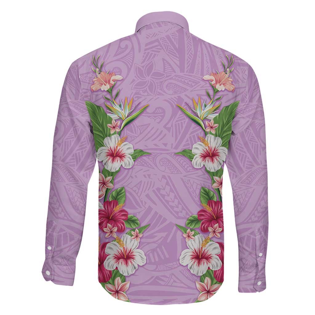 Hawaii Tropical Flowers Family Matching Off Shoulder Short Dress and Hawaiian Shirt Lavender Polynesian Tattoo Art LT05 - Polynesian Pride