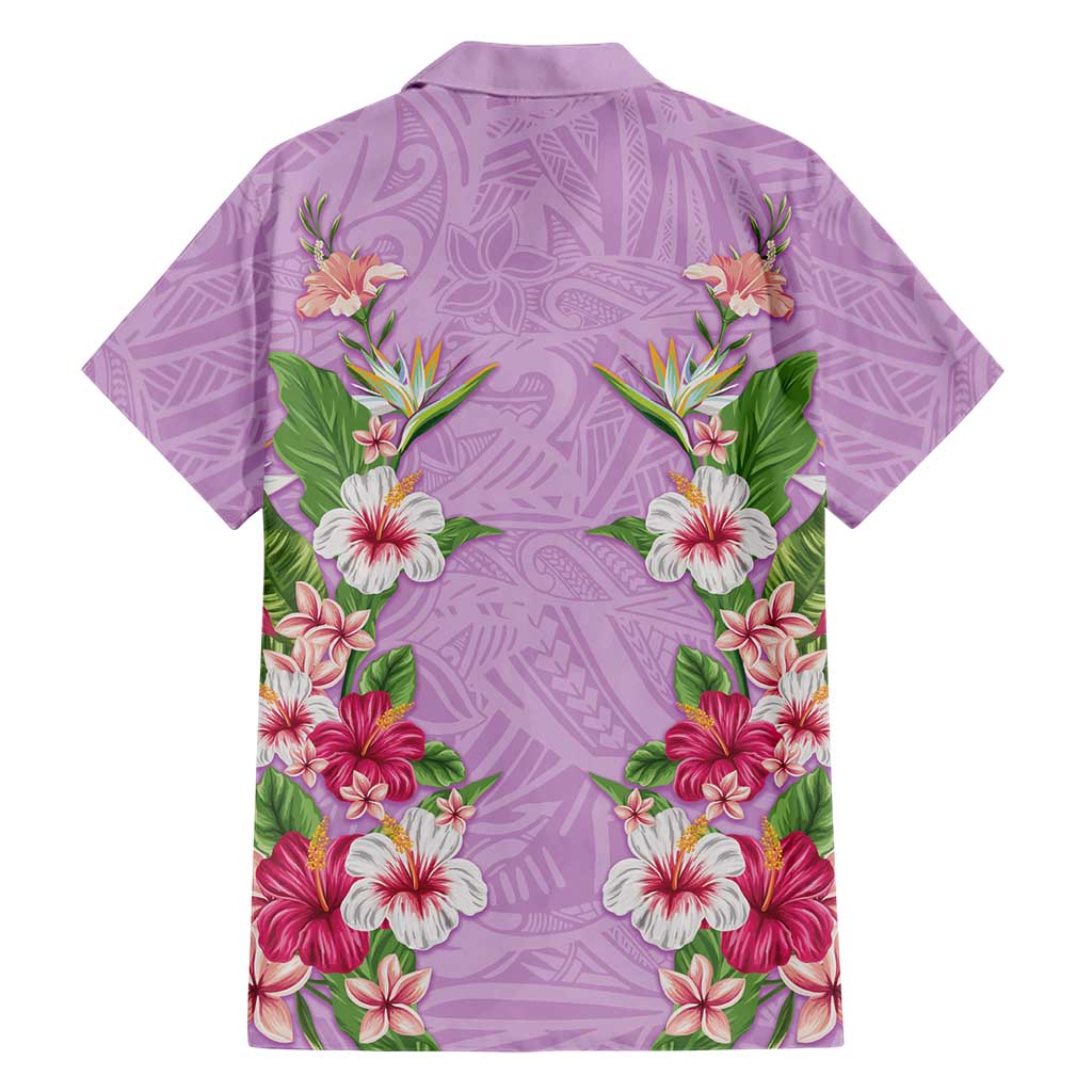 Hawaii Tropical Flowers Family Matching Puletasi and Hawaiian Shirt Lavender Polynesian Tattoo Art LT05 - Polynesian Pride