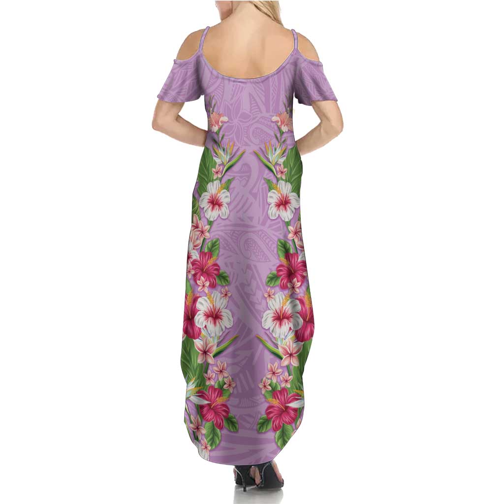 Hawaii Tropical Flowers Family Matching Summer Maxi Dress and Hawaiian Shirt Lavender Polynesian Tattoo Art LT05 - Polynesian Pride