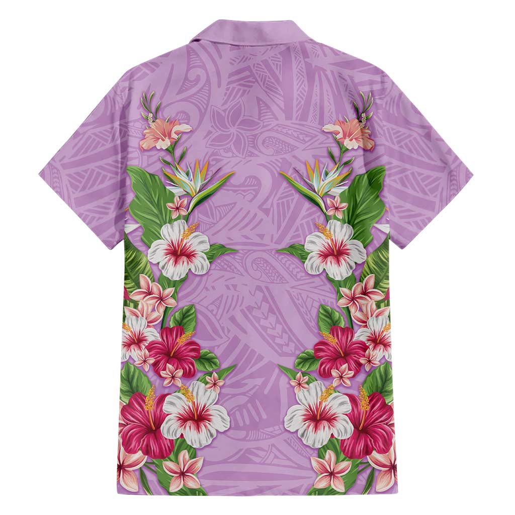 Hawaii Tropical Flowers Hawaiian Shirt Lavender Polynesian Tattoo Art