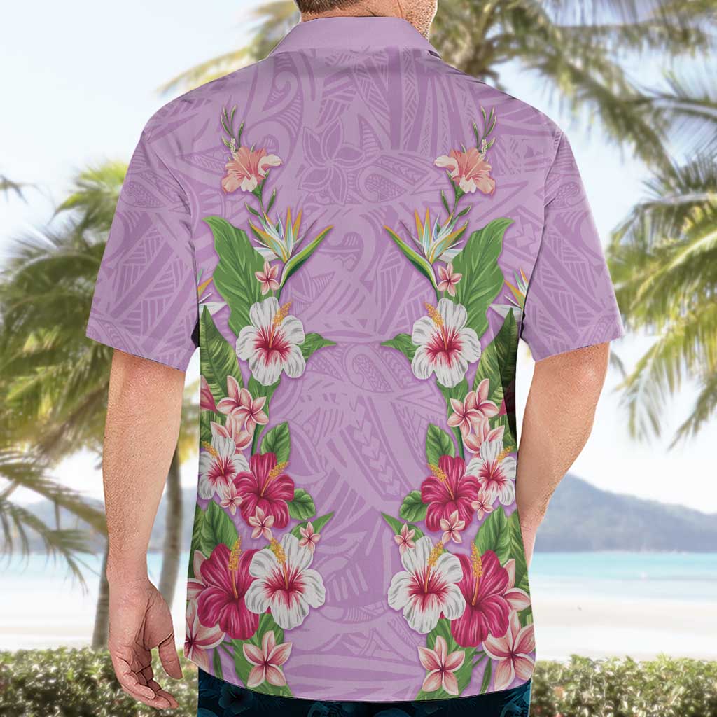Hawaii Tropical Flowers Hawaiian Shirt Lavender Polynesian Tattoo Art