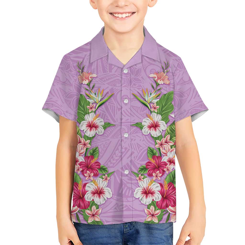Hawaii Tropical Flowers Hawaiian Shirt Lavender Polynesian Tattoo Art