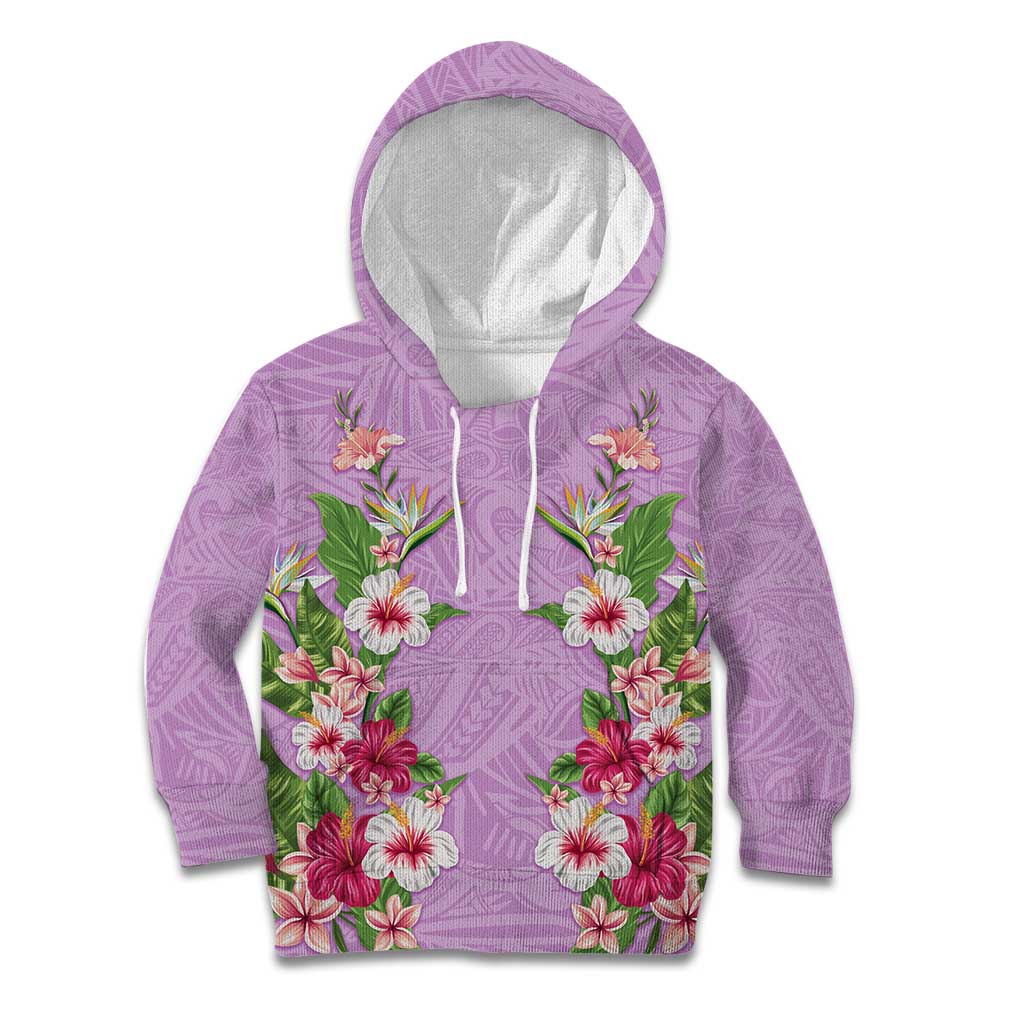 Hawaii Tropical Flowers Kid Hoodie Lavender Polynesian Tattoo Art