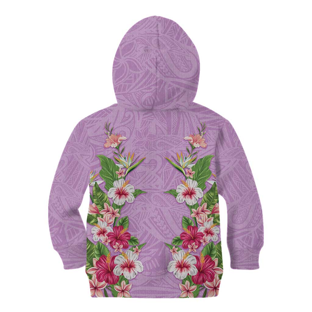Hawaii Tropical Flowers Kid Hoodie Lavender Polynesian Tattoo Art