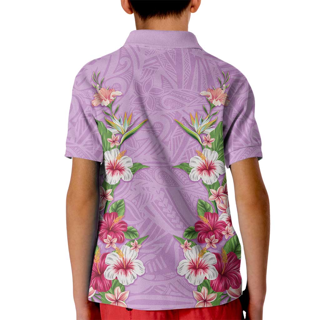 Hawaii Tropical Flowers Kid Polo Shirt Lavender Polynesian Tattoo Art