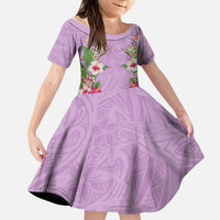 Hawaii Tropical Flowers Kid Short Sleeve Dress Lavender Polynesian Tattoo Art LT05 KID Lavender - Polynesian Pride