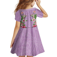 Hawaii Tropical Flowers Kid Short Sleeve Dress Lavender Polynesian Tattoo Art LT05 - Polynesian Pride