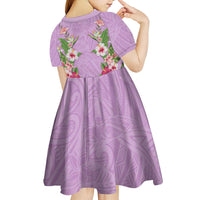 Hawaii Tropical Flowers Kid Short Sleeve Dress Lavender Polynesian Tattoo Art LT05 - Polynesian Pride