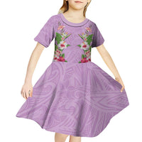 Hawaii Tropical Flowers Kid Short Sleeve Dress Lavender Polynesian Tattoo Art LT05 - Polynesian Pride