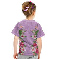 Hawaii Tropical Flowers Kid T Shirt Lavender Polynesian Tattoo Art