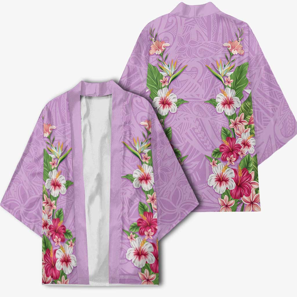 Hawaii Tropical Flowers Kimono Lavender Polynesian Tattoo Art