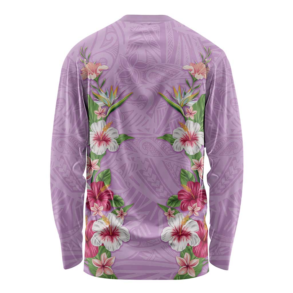 Hawaii Tropical Flowers Long Sleeve Shirt Lavender Polynesian Tattoo Art