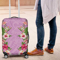 Hawaii Tropical Flowers Luggage Cover Lavender Polynesian Tattoo Art