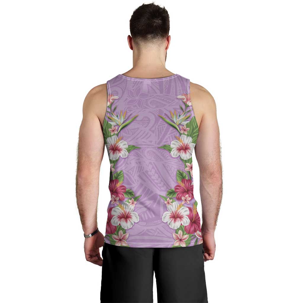 Hawaii Tropical Flowers Men Tank Top Lavender Polynesian Tattoo Art