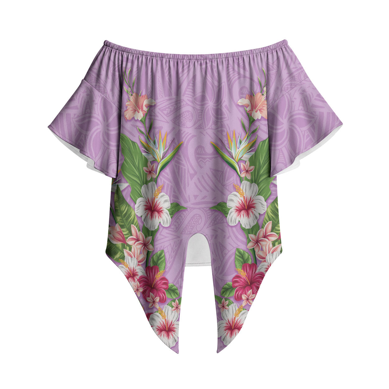 Hawaii Tropical Flowers Off Shoulder Wrap Waist Top Lavender Polynesian Tattoo Art LT05 Lavender - Polynesian Pride