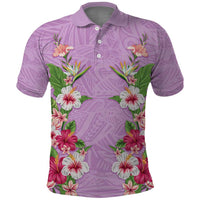 Hawaii Tropical Flowers Polo Shirt Lavender Polynesian Tattoo Art