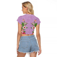 Hawaii Tropical Flowers Raglan Cropped T Shirt Lavender Polynesian Tattoo Art LT05 - Polynesian Pride