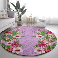 Hawaii Tropical Flowers Round Carpet Lavender Polynesian Tattoo Art