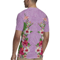 Hawaii Tropical Flowers Rugby Jersey Lavender Polynesian Tattoo Art