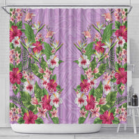Hawaii Tropical Flowers Shower Curtain Lavender Polynesian Tattoo Art