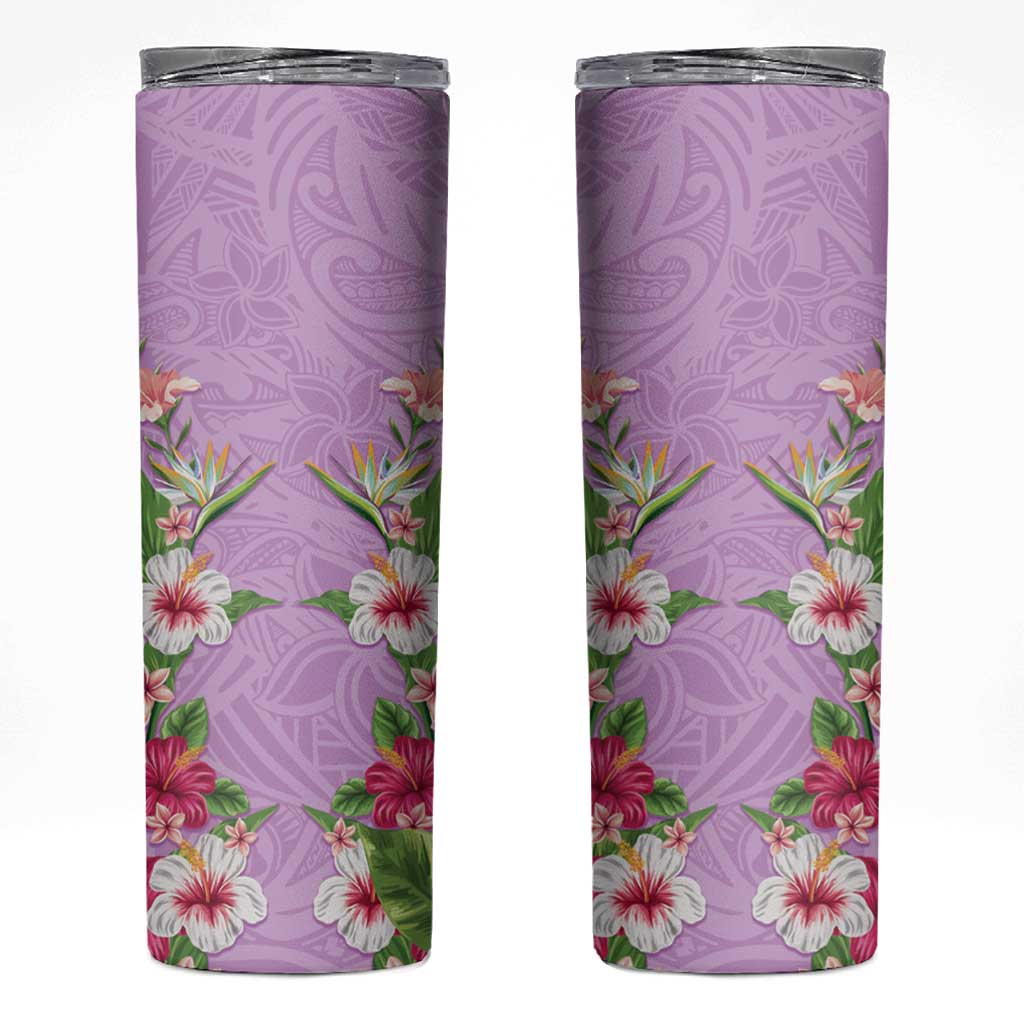 Hawaii Tropical Flowers Skinny Tumbler Lavender Polynesian Tattoo Art