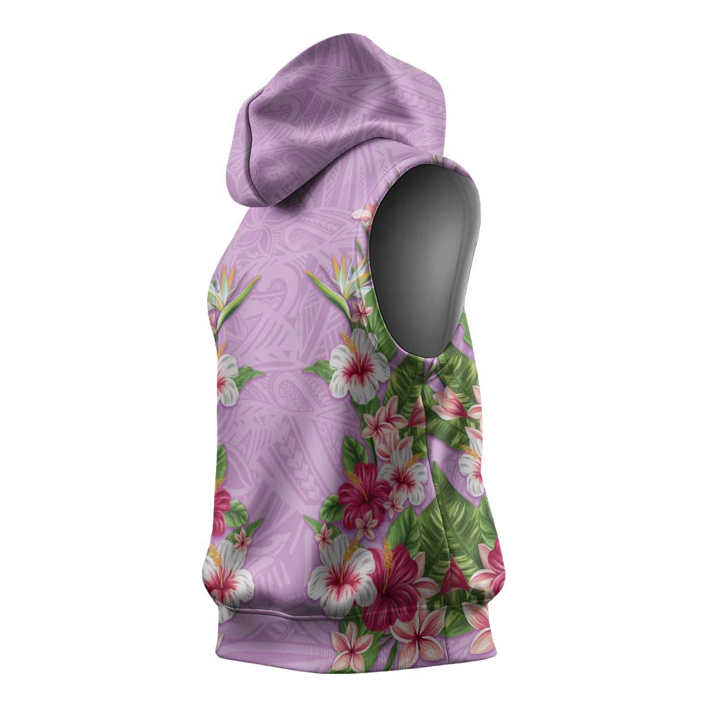 Hawaii Tropical Flowers Sleeveless Hoodie Lavender Polynesian Tattoo Art LT05 - Polynesian Pride