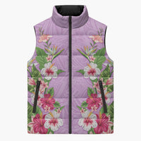 Hawaii Tropical Flowers Sleeveless Puffer Jacket Lavender Polynesian Tattoo Art