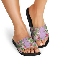 Hawaii Tropical Flowers Slide Sandals Lavender Polynesian Tattoo Art