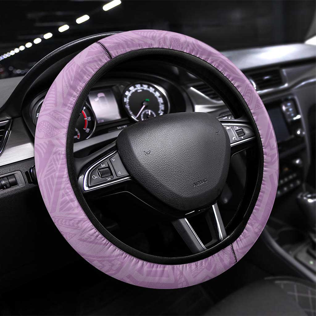 Hawaii Tropical Flowers Steering Wheel Cover Lavender Polynesian Tattoo Art