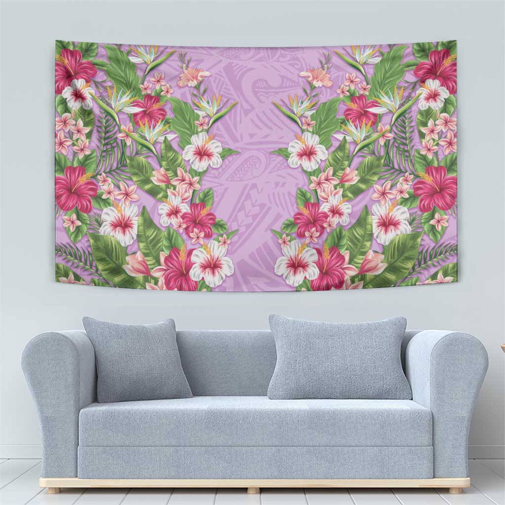 Hawaii Tropical Flowers Tapestry Lavender Polynesian Tattoo Art