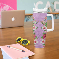 Hawaii Tropical Flowers Tumbler With Handle Lavender Polynesian Tattoo Art