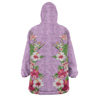 Hawaii Tropical Flowers Wearable Blanket Hoodie Lavender Polynesian Tattoo Art