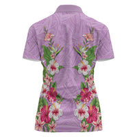 Hawaii Tropical Flowers Women Polo Shirt Lavender Polynesian Tattoo Art