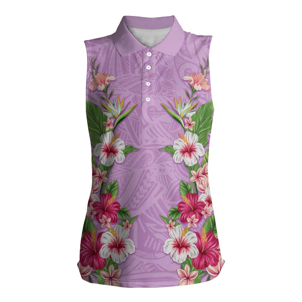 Hawaii Tropical Flowers Women Sleeveless Polo Shirt Lavender Polynesian Tattoo Art LT05 Female Lavender - Polynesian Pride