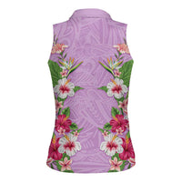Hawaii Tropical Flowers Women Sleeveless Polo Shirt Lavender Polynesian Tattoo Art LT05 - Polynesian Pride
