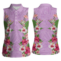 Hawaii Tropical Flowers Women Sleeveless Polo Shirt Lavender Polynesian Tattoo Art LT05 - Polynesian Pride