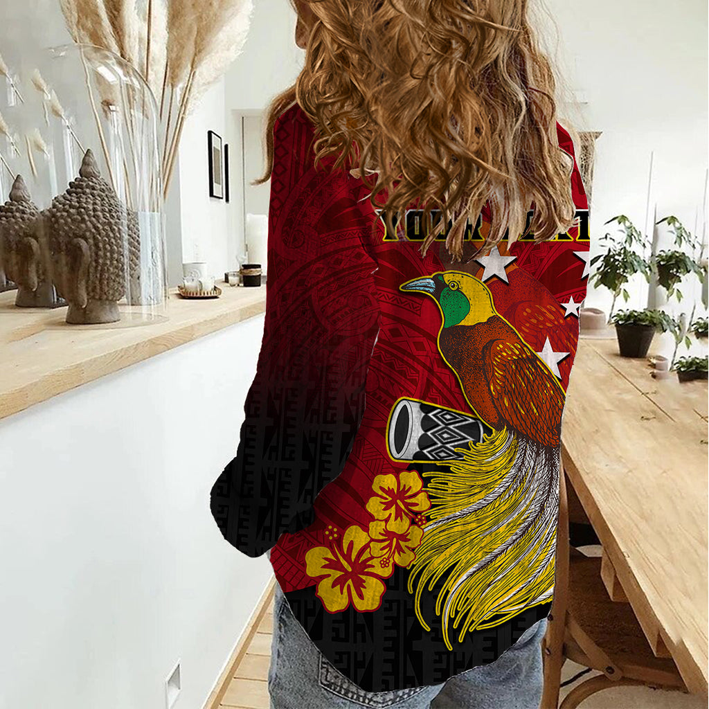 Personalized Papua New Guinea Women Casual Shirt Bird Of Paradise Hibiscus With Motuan Pattern LT05 - Polynesian Pride