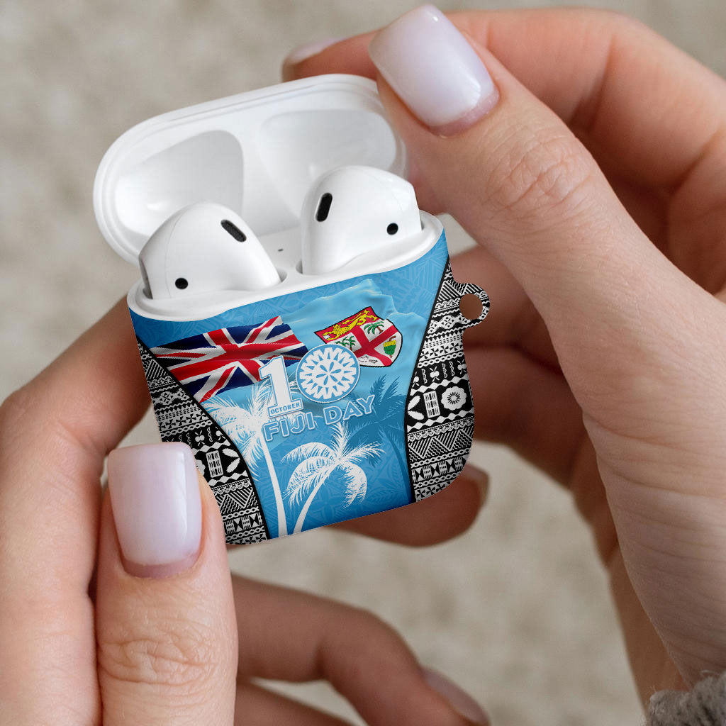 Fiji Day 2026 AirPods Case Masi Tapa Pattern With Palm Tree LT05 - Polynesian Pride